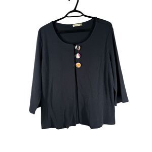 Chalet Et Ceci Womens Black Cardigan Sz M Boho Lagenlook Artsy Cotton USA